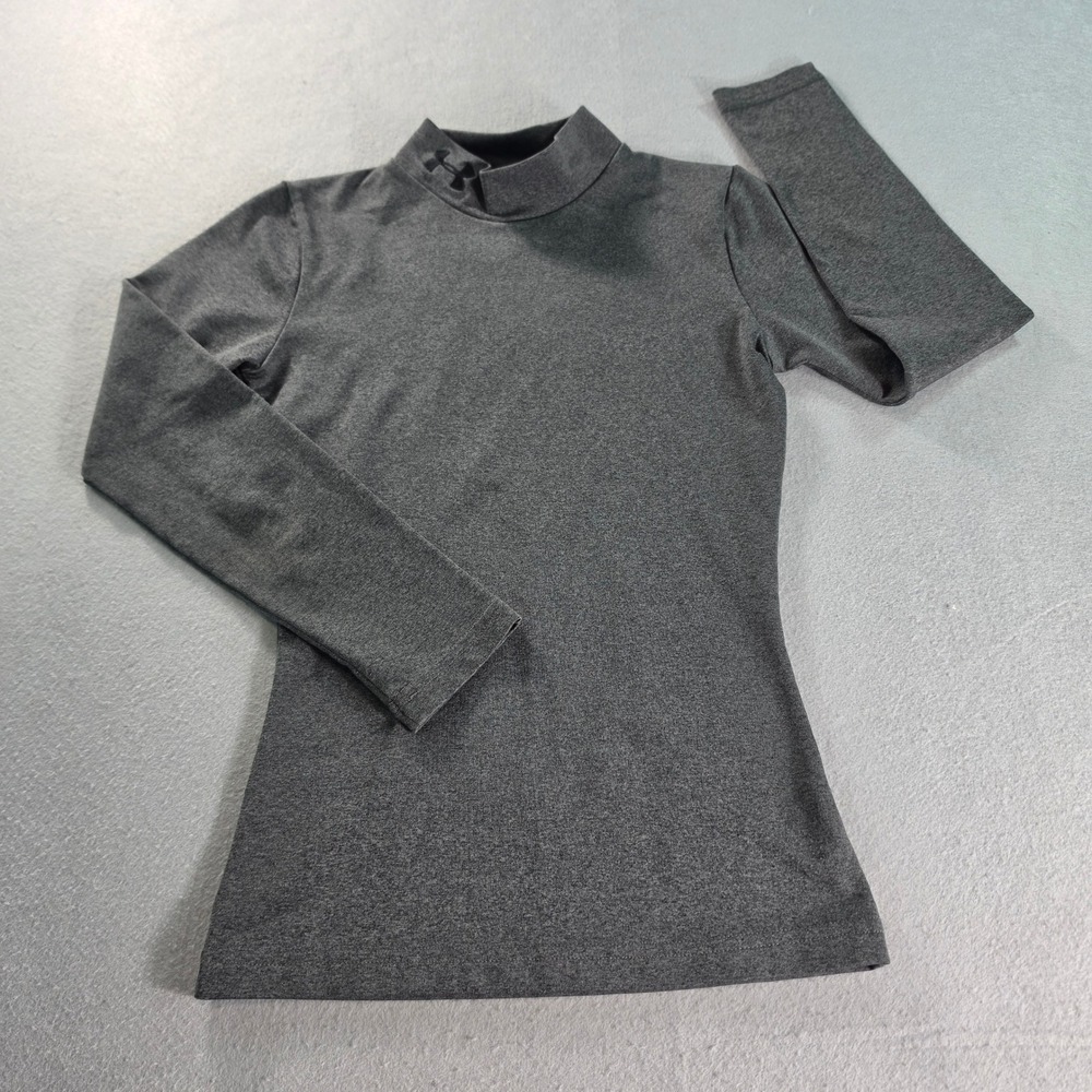 Under Armour ColdGear Youth YXS Fitted Mock Neck Long Sleeve Shirt Gray Heather